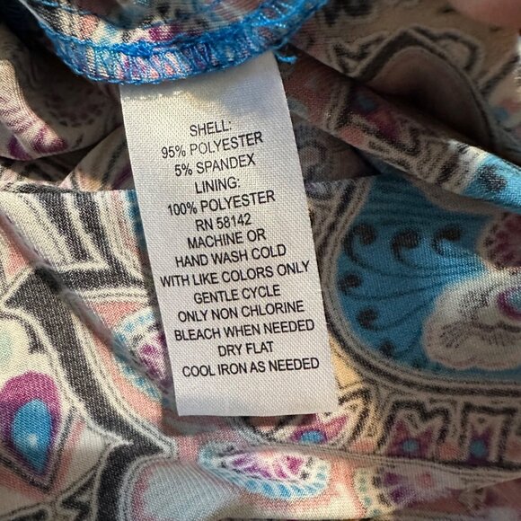 Maggy L Blue Paisley Halter Dress Size 6 Sleeveless Keyhole Back Boho Cocktail - Picture 8 of 8